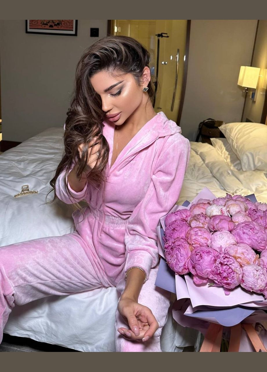 Жіночий комбінезон No Brand комбінезон-брюки рожевий спортивний, повсякденний, кежуал велюр