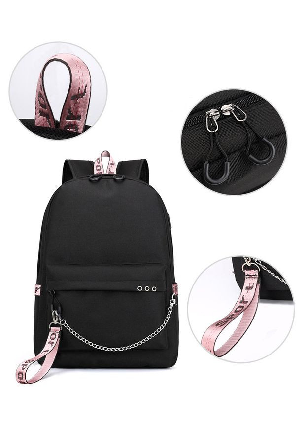 Чорний шкільний рюкзак для дівчинки 45*32 см водонепроникний з USB портом для підлітків дівчат у школу 5-11 клас і студентів No Brand (372003699)