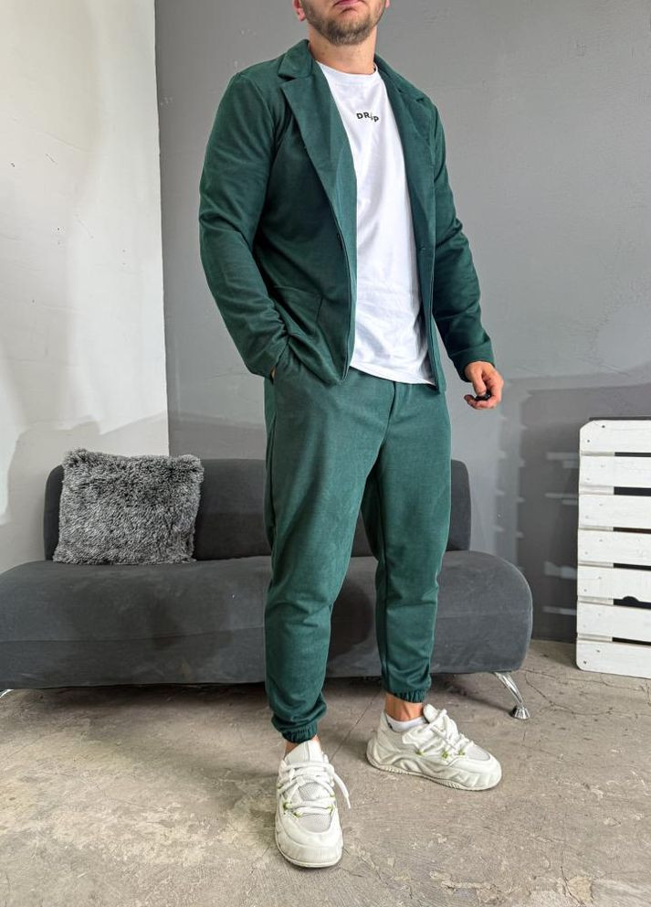 Зелений демісезонний костюм чоловічий стильний жакет штани модний No Brand