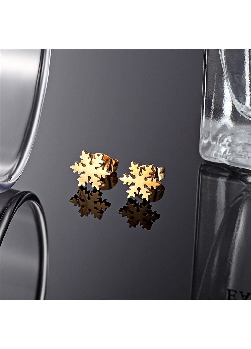 Сережки сніжинка з нержавіючої медичної сталі з позолотою ES-161 No Brand (299330529)