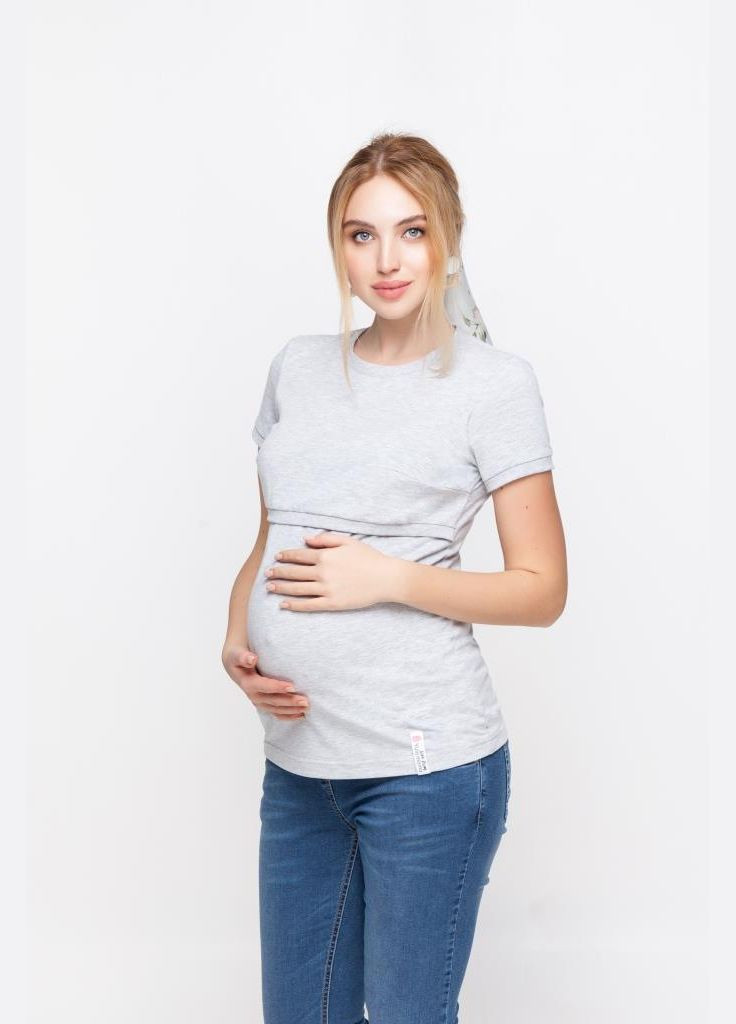 Серая футболка для беременных и кормящих мам серая трикотажная Юла мама
