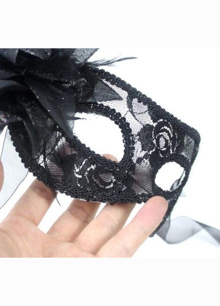 Маска на маскарад з квіткою 23 на 8 см чорний No Brand (362267827)