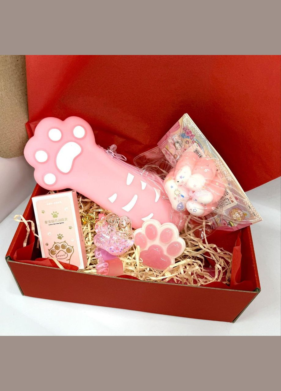 Подарунковий набір Котяча Лапка (пенал, таба лапка, бальзам, брелок, попсокет) No Brand (333163620)