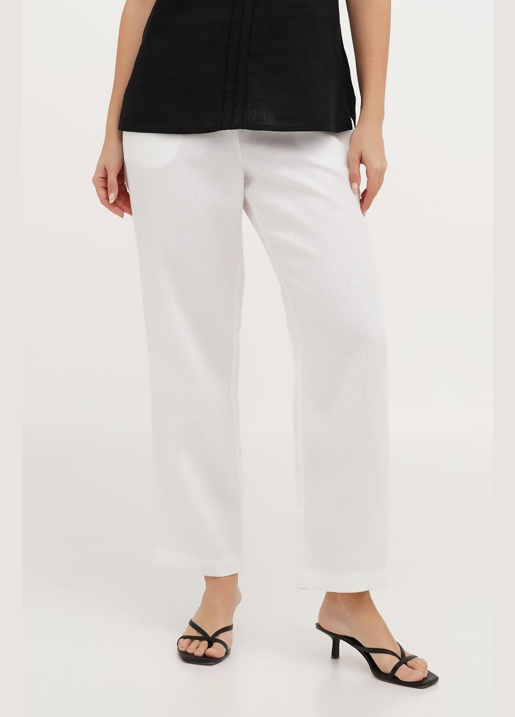 Класичні вкорочені жіночі штани з льону на блискавці і резинці під ремінь Чарлі з кишенями., р., код 8427/54/883 ГАЛЕРЕЯ ЛЬОНУ (333164760)