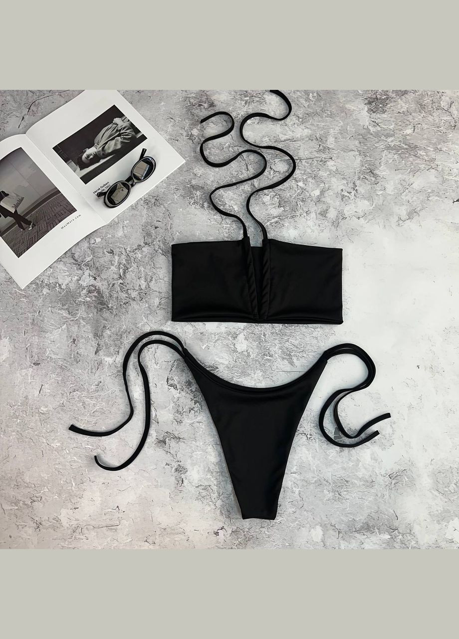 Чорний літній купальник на зав'язках роздільний Adelante