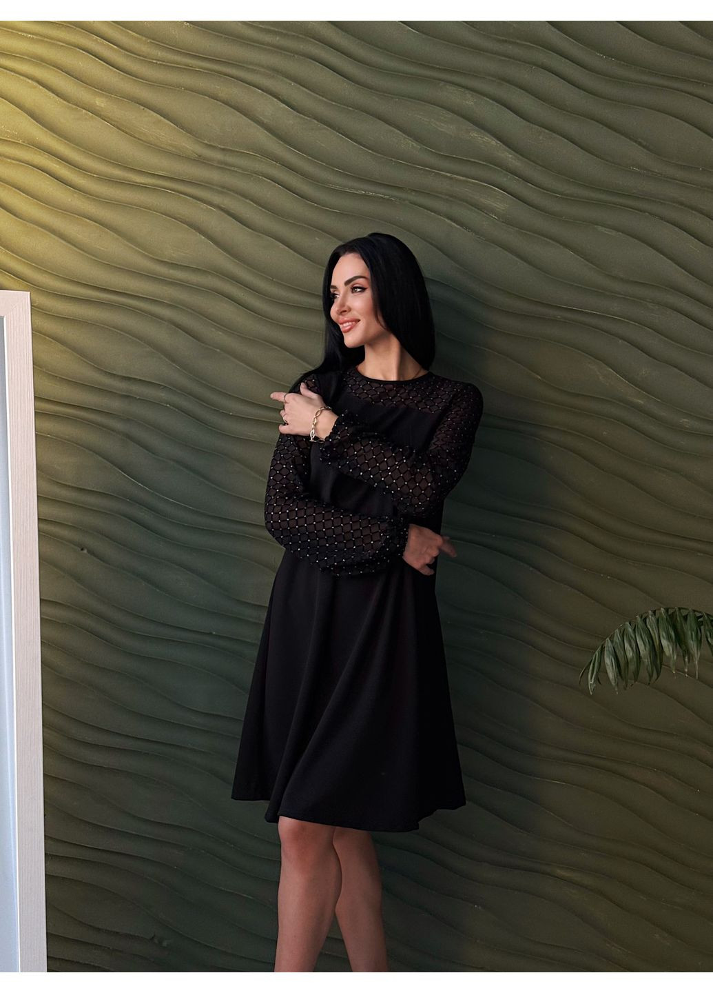 Черное вечернее вечернее платье с прозрачными рукавами Fashion Girl