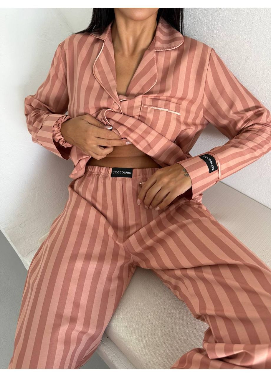 Темно-бежевая всесезон женская пижама - домашний костюм. рубашка + брюки No Brand