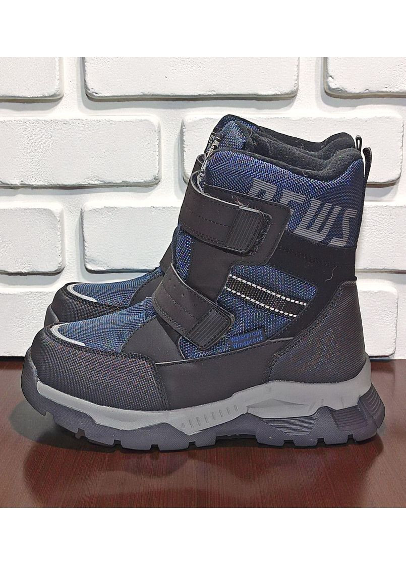 Темно-синие подростковые зимние дутики на овчине для мальчика, термоботинки на овчине для мальчика, зимние ботинки для подростка Tom.M на липучке