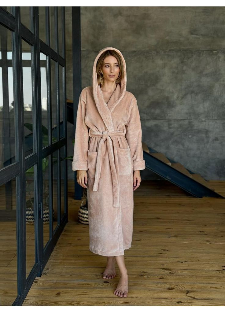 Халат плюш с капюшоном, пудра Lavender (366665682)