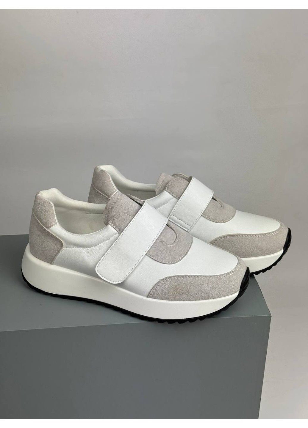 469 Кросівки комбіновані замша з шкірою сірі з білим Hengji білі демісезони (367960235)