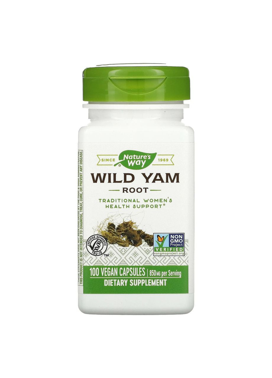 Корень дикого ямса 850 мг Wild Yam Root для поддержания женского здоровья 100 веганских капсул Nature's Way (265229761)