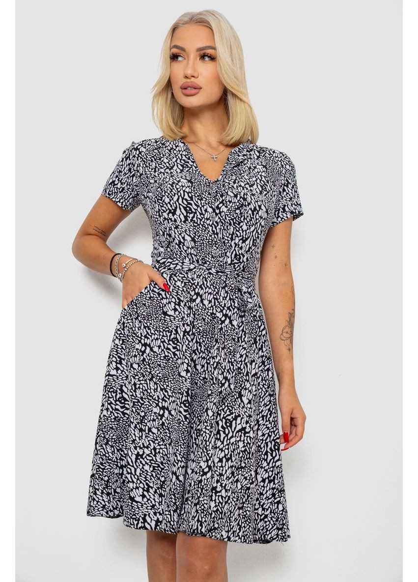 Черное платье софт с принтом, 230r0032-4 Ager