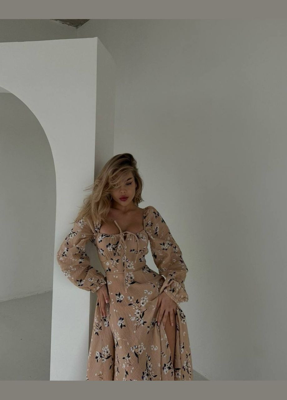 Бежевое женское платье из муслина цвет бежевый р.42/44 449999 New Trend