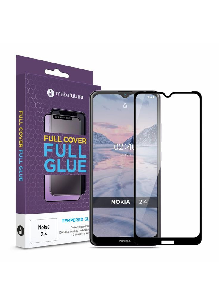 Стекло защитное (m433257) MakeFuture Nokia 2.4 Full Cover Full Glue (367071400)