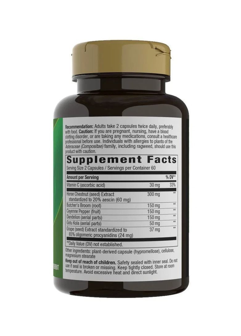 Для поддержания здоровой силы вен ног Leg Veins премиум-смесь 120 капсул Nature's Way (361118641)