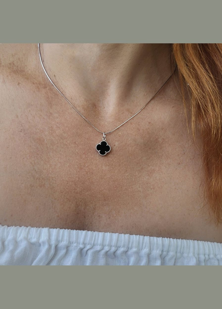 Серебряная Подвеска кулон Клевер с Чёрным Ониксом серебро 925 пробы покрито родием пк20/1024 1.50г No Brand (306742089)