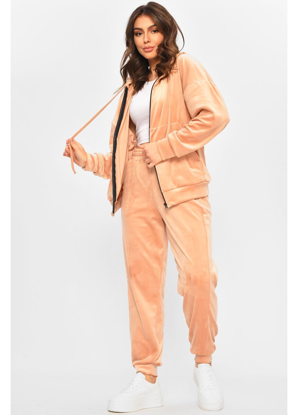 Спортивный костюм женский полубатальный светло-розового цвета Let's Shop (365589423)