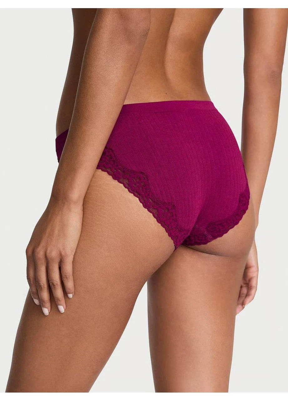 Трусики-бікіні жіночі з мікрофібри Seamless Rib Lace-Trim Bikini Panty бордові Victoria's Secret (401236017)