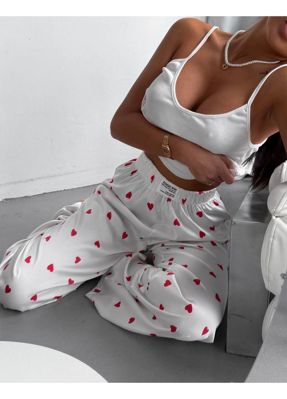 Молочна всесезон жіноча піжама з шовку та рубчика топ + брюки Avanti