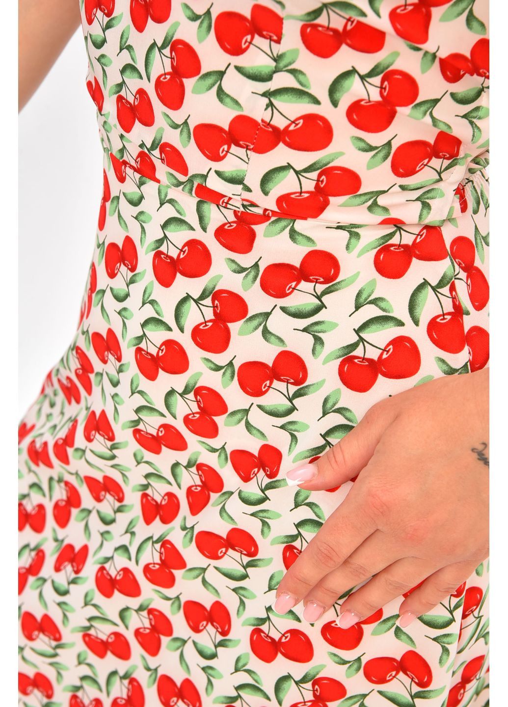 Молочна джинсова сукня жіноча молочного кольору з принтом з баскою Let's Shop з малюнком