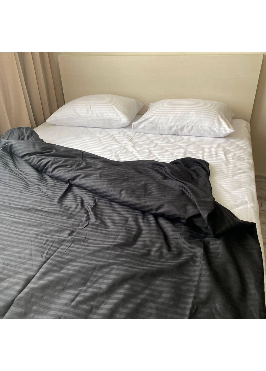Постельное белье Белая + черная страйп сатин PREMIUM Двуспальный размер, наволочки 50/70 No Brand (363191499)