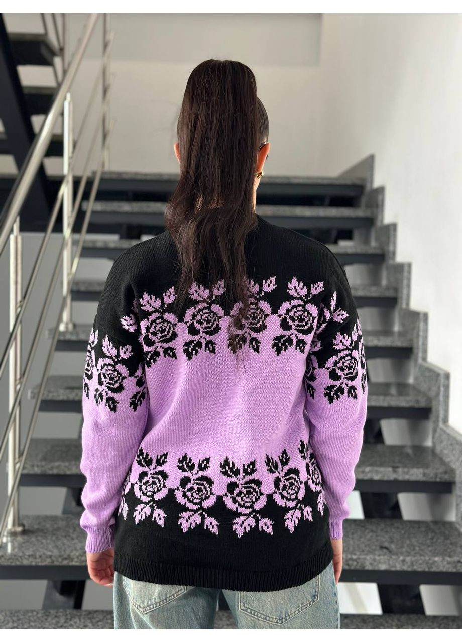 Бузковий демісезонний светр жіночий з квітковим орнаментом колір молоко з пудрой lm5073 No Brand