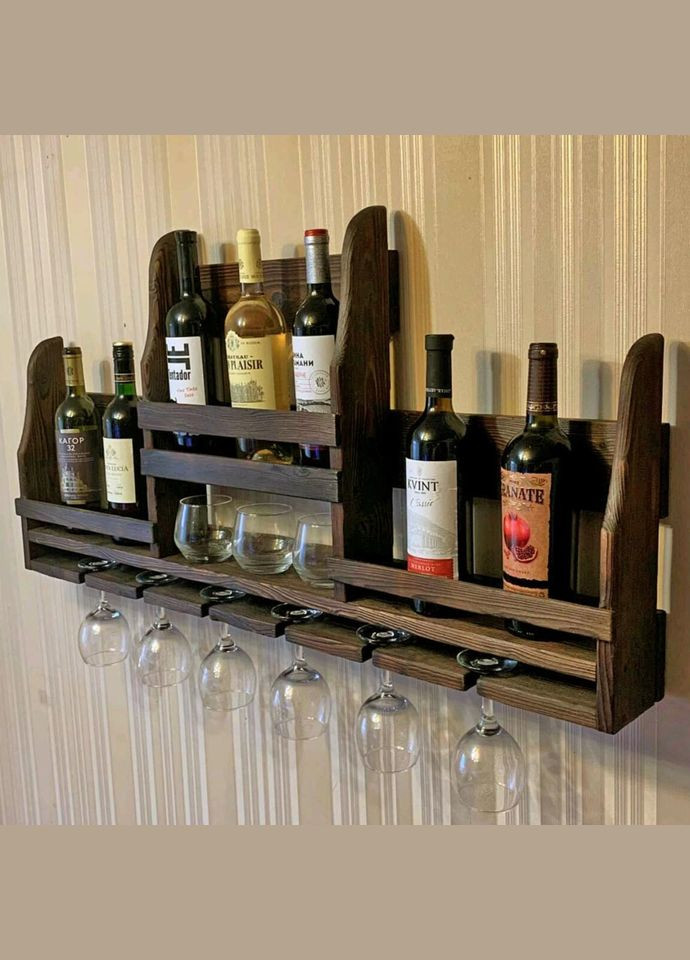 Настінна винна полиця з дерева Мінато капучино (ПНК-009209) No Brand (327425123)