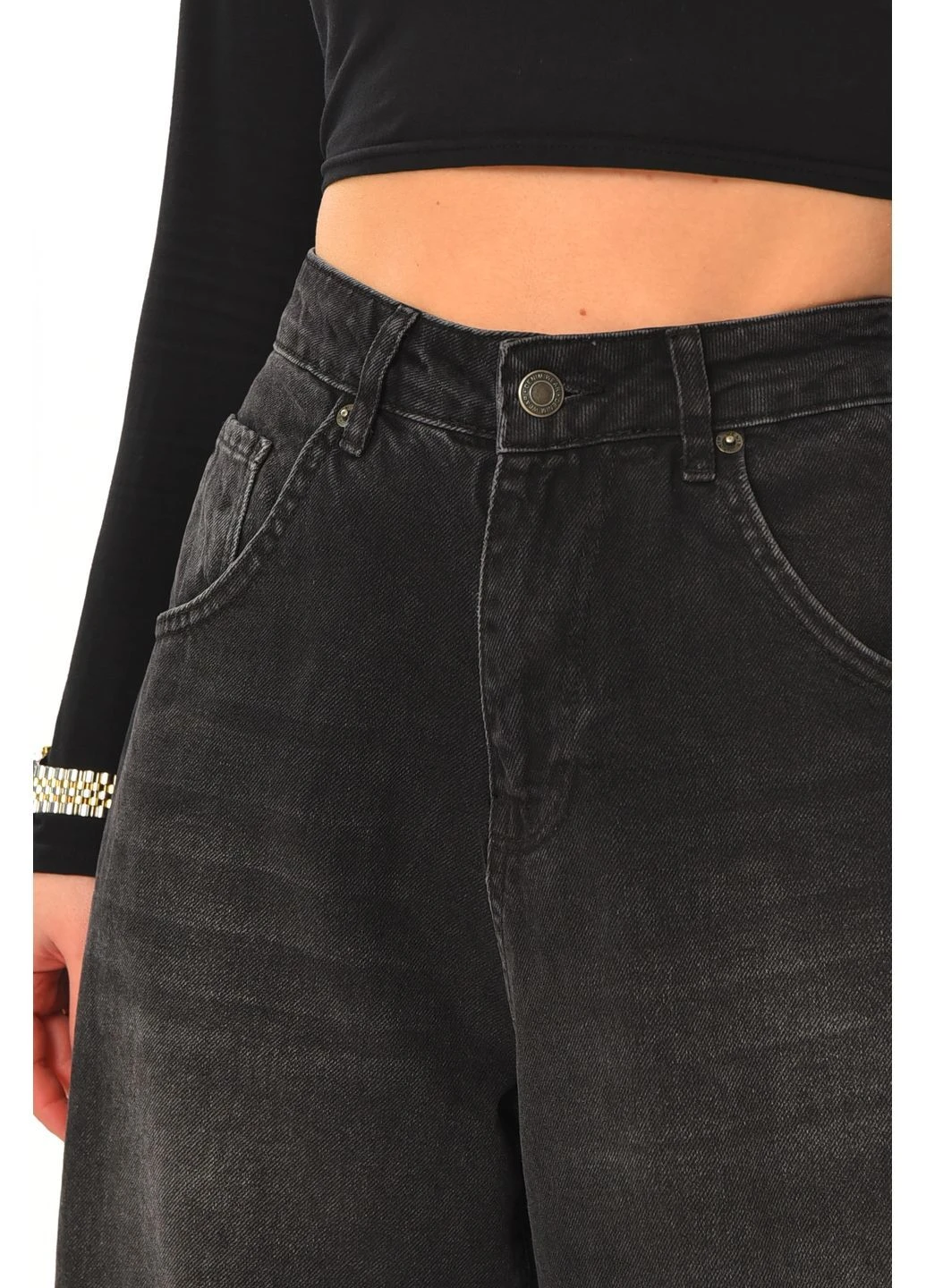 Джинсы женские однотонные черного цвета Let's Shop - (380426512)