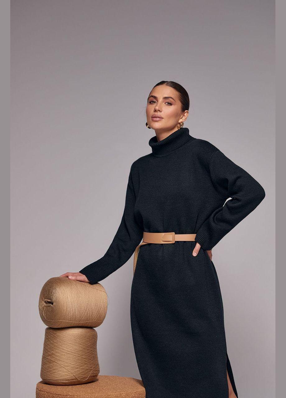 Черное платье меди из полушерстяной пряжи Triko Bakh однотонное