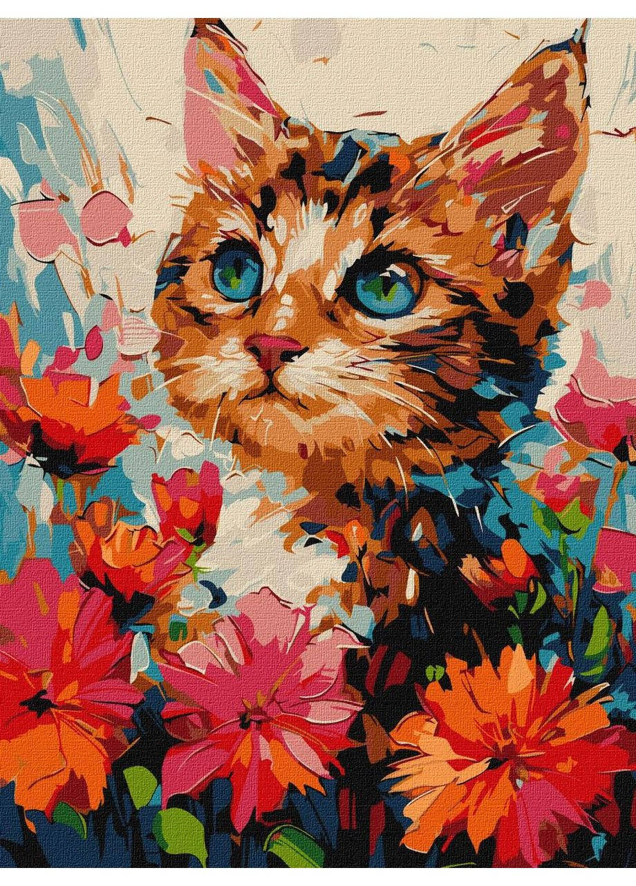 Картина за номерами Котик у квітах 30*40 см KHO 6599 exp Ідейка (362534165)