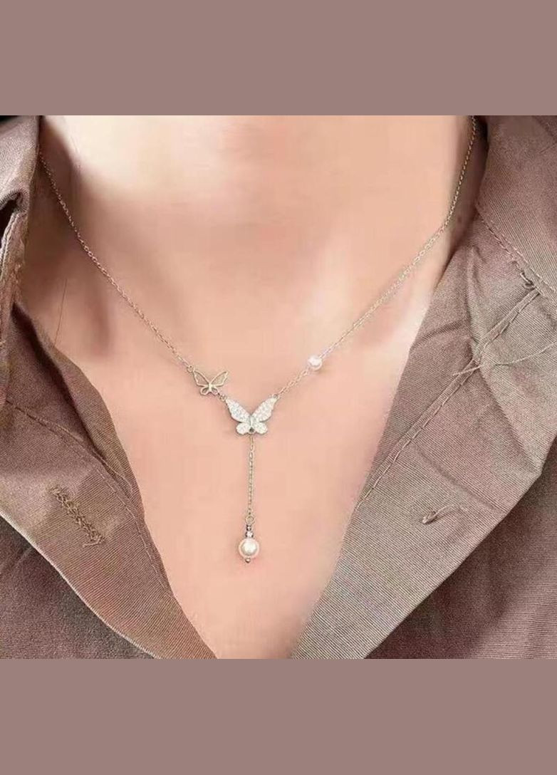 Ніжна підвіска з метеликами, кулон, кольє, ланцюжок з метеликом, підвіска з перлинками, підвіска з перлинами Fashion Jewelry (337718623)