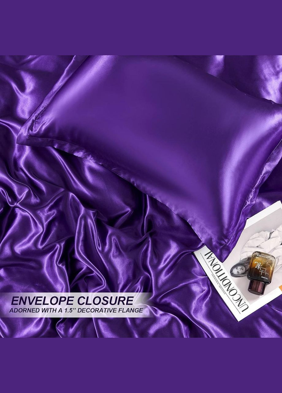 Атласное Фиолетовое постельное белье 200х220см и Дополнительный Бордовый евро пододеяльник Moka textile (308071695)