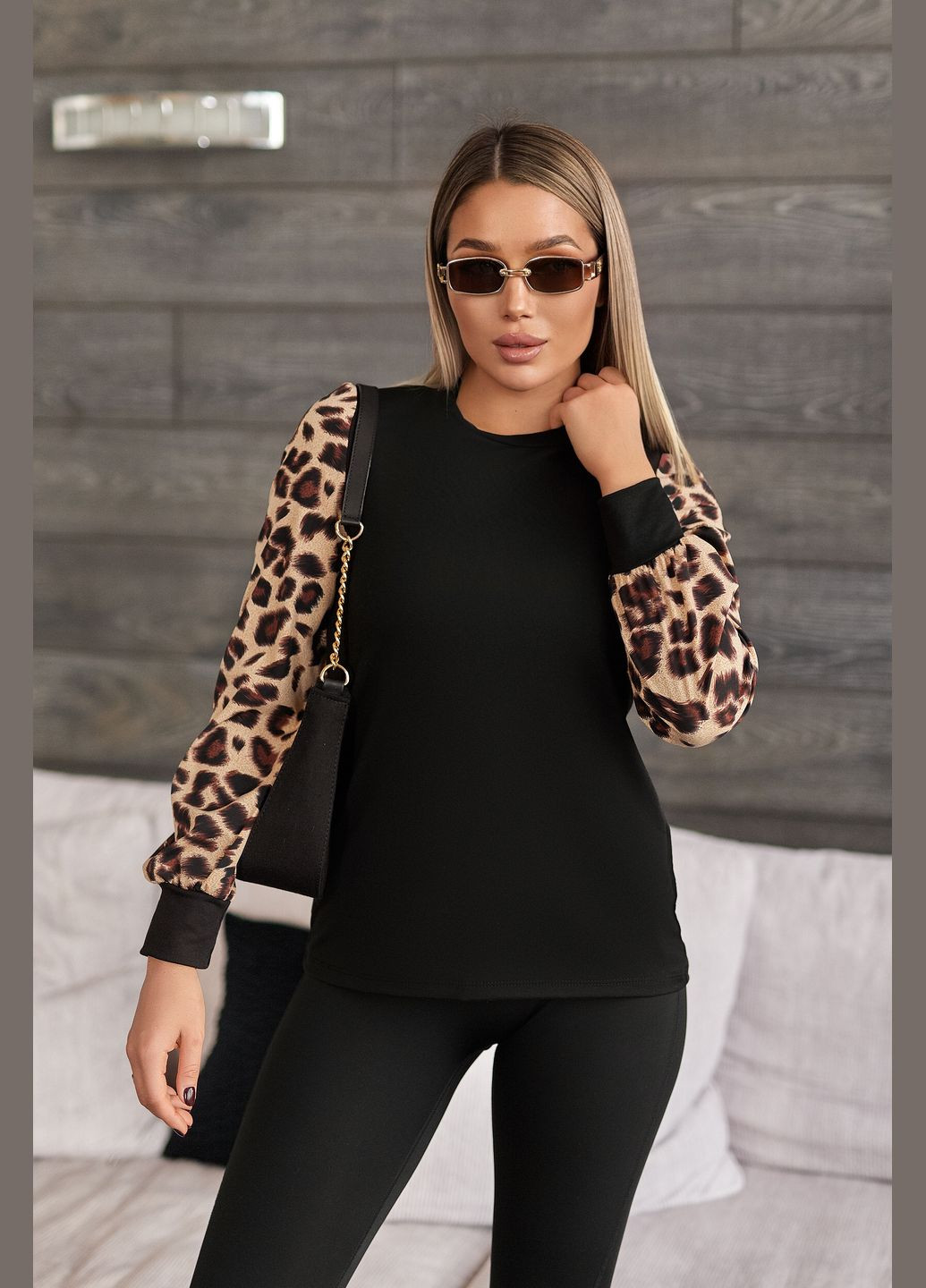Стильная женская кофточка с леопардовыми рукавами Fashion Girl Alberta (322266023)