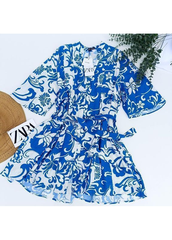 Белое короткое платье-рубашка с пояском Zara