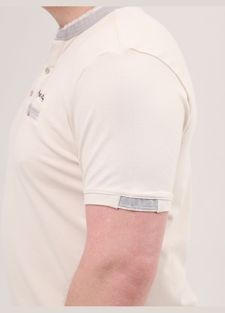 Бежевая футболка-поло мужское бежевое однотонное воротник стойка для мужчин MCS