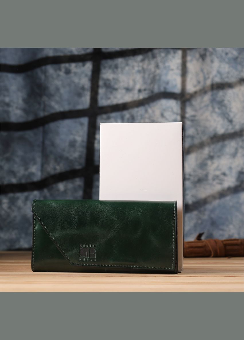 Добротний гаманець у два складення з натуральної гладкої шкіри 22945 Зелений Grande Pelle (329197274)