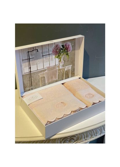 Набір рушників Antoinette pudra 50x100; 75x150 Tivolyo Home квітковий блідо-рожевий