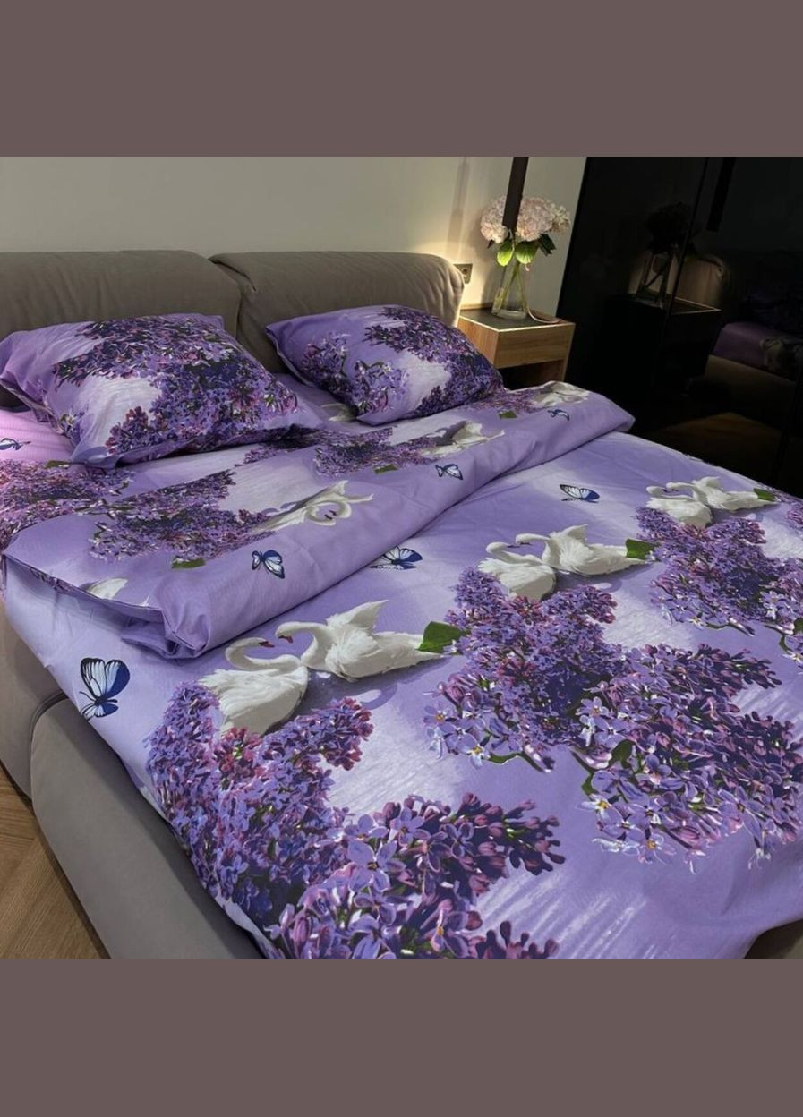 Постільна білизна полуторна бузкова Лебеді Бязь Поліестер 8560 Ananasko (339078980)