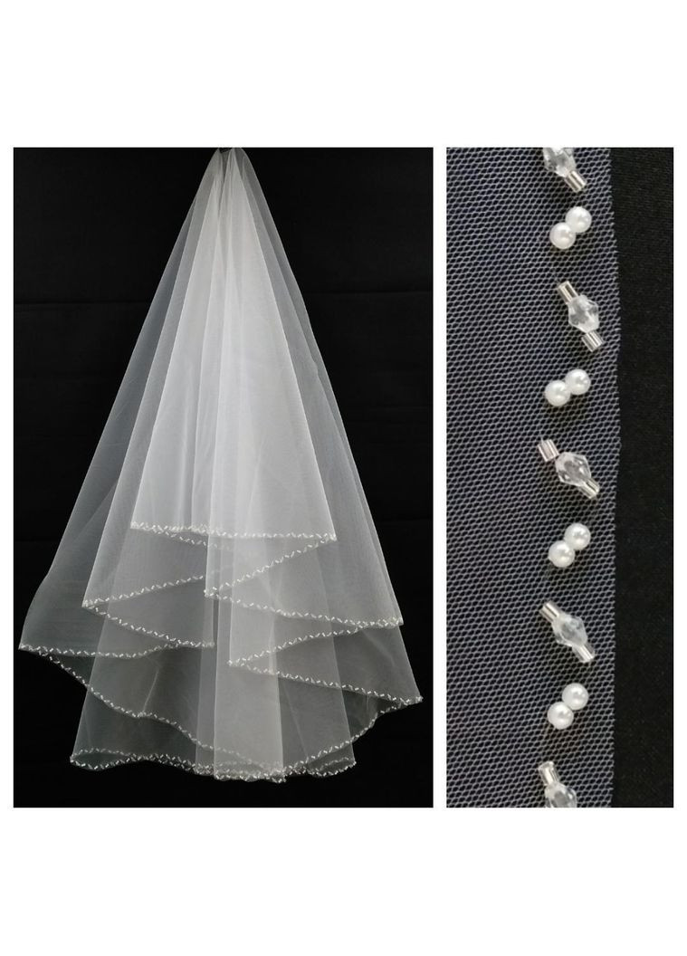 Фата вышитая бисером на краях 2048, белая, айвори. No Brand (369162773)