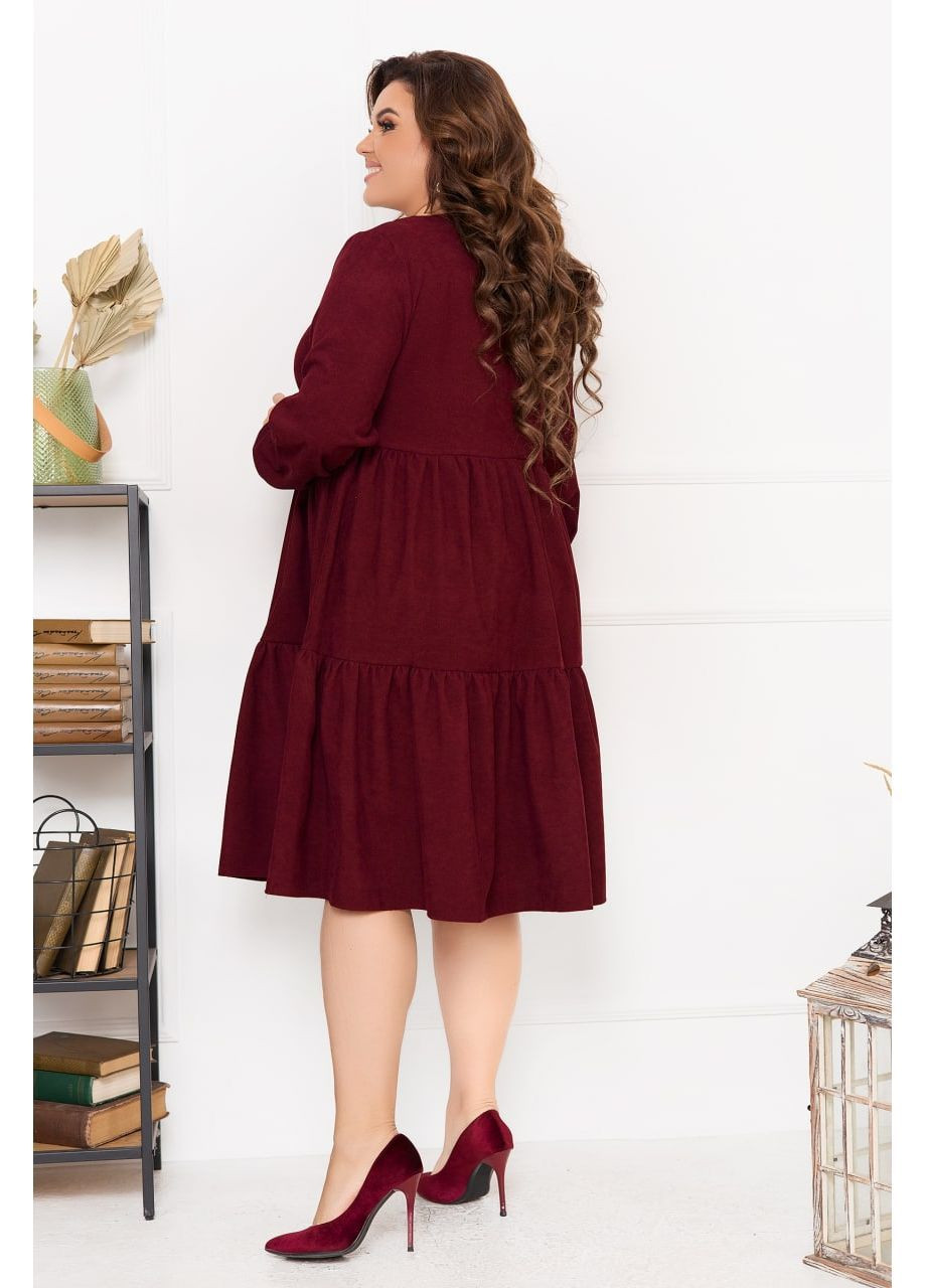 Бордовое праздничный, повседневный, кэжуал женское платье из микровельвета No Brand
