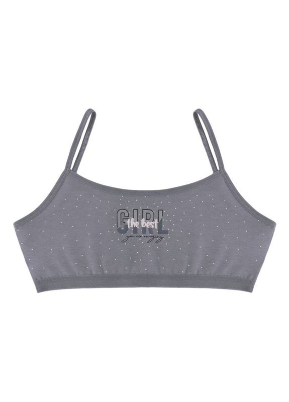 Серый подростковый топ на тонких бретельках с принтом girl Donella хлопок