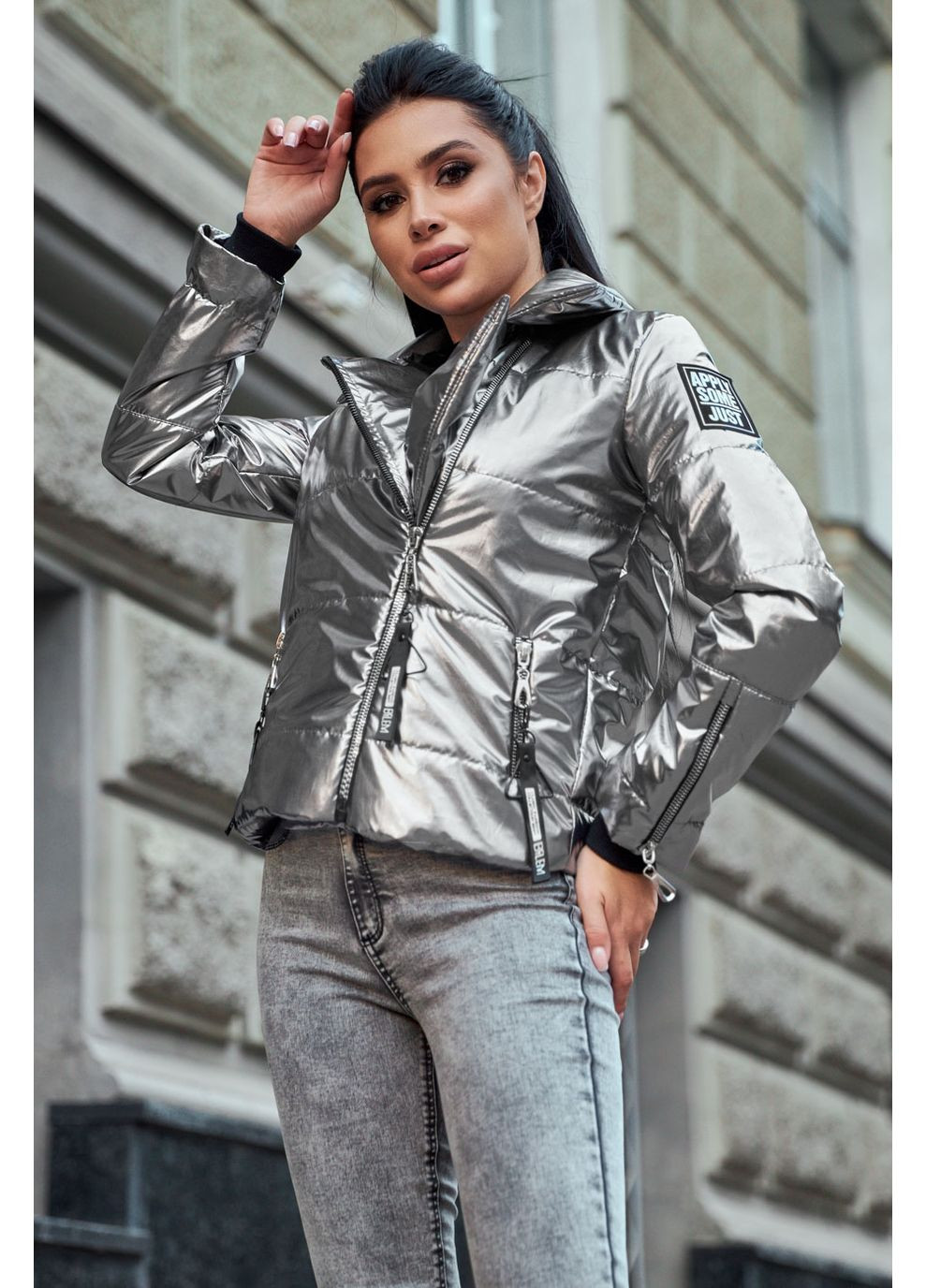 Серая демисезонная куртка-косуха 1630.4288 Seventeen