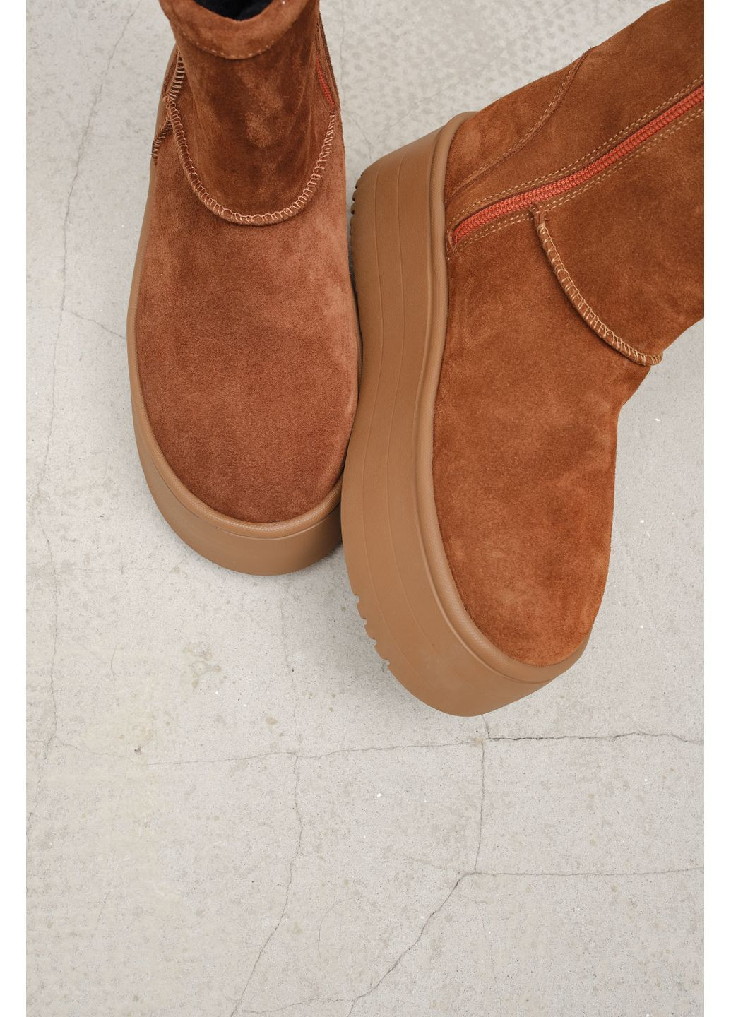 Женские высокие зимние угги из рыжей натуральной замши на высокой подошве с боковой блискавкой (отшив 3 дня) Paradize (365756007)