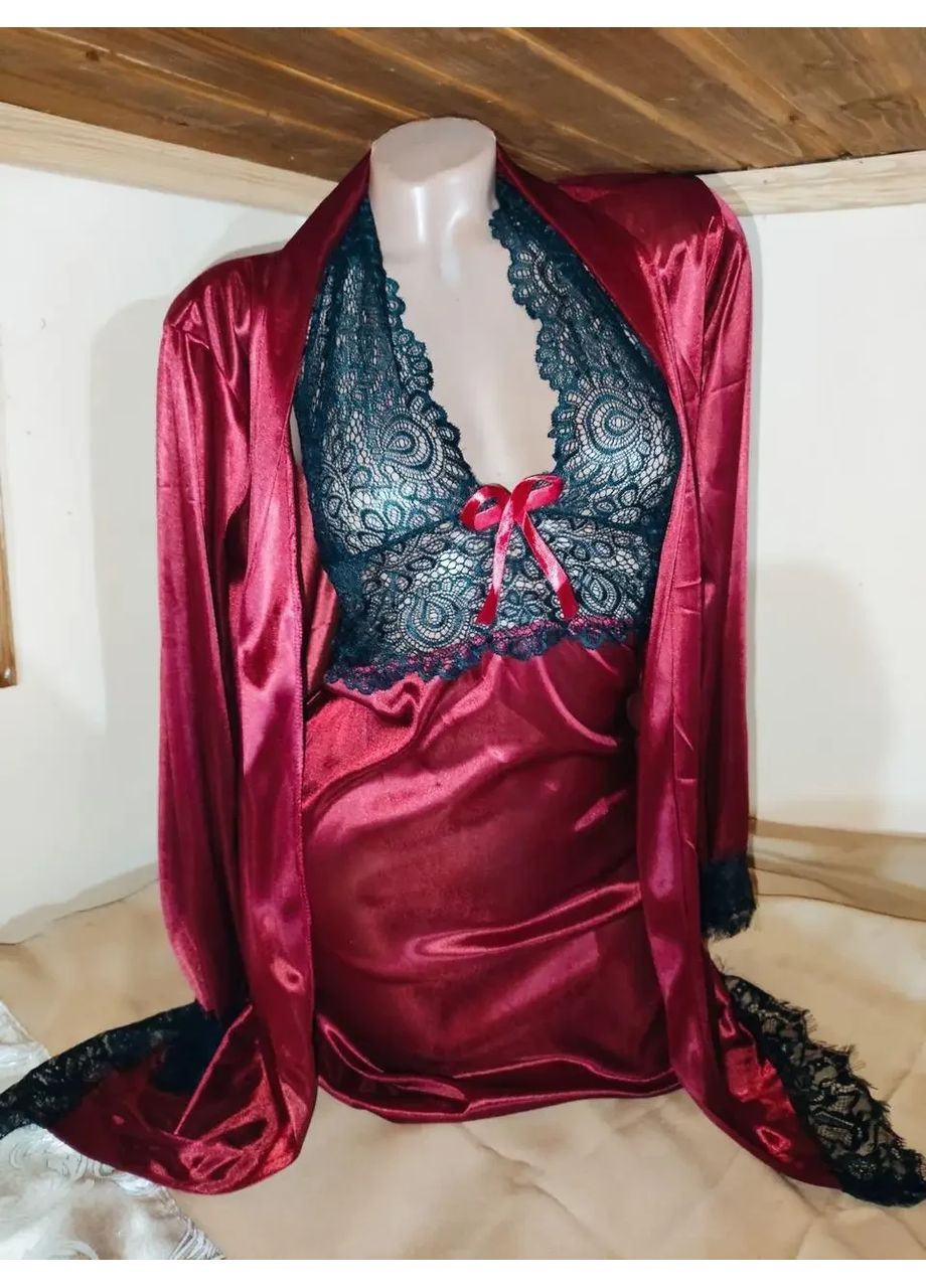 Кружевный халат с ночной рубашкой. Женский кружевной с пеньюаром и поясом. Красивый женский халат China (360863973)