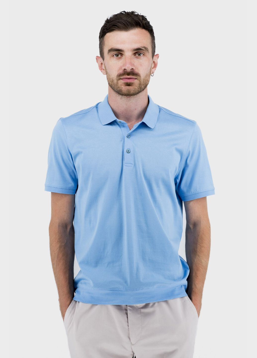 Блакитна чоловіча літня поло-футболка casual з ґудзиками, однотонна (, ), 43542 Buke