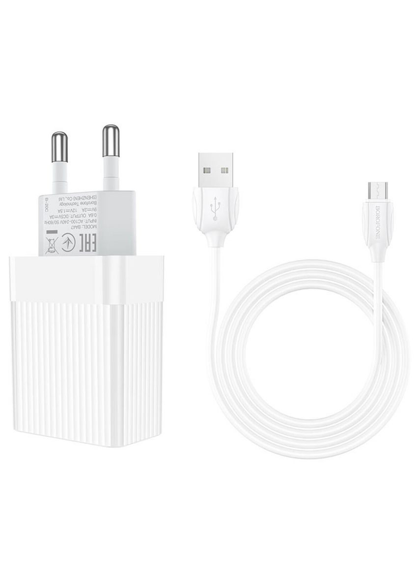 Сетевое зарядное устройство BA47A Mighty speed single port QC3.0 3A + Micro-USB cable 18W White Borofone BA47A Mighty speed single port QC3.0 3A + Type-C cable (345105489)