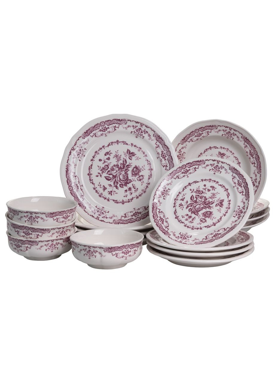 Столовый набор посуды тарелок 16 (шт) на 4 персоны Bitossi фарфоровый, обеденный столовый сервиз тарелок Розовый YY78-2A Jooki (370368365)