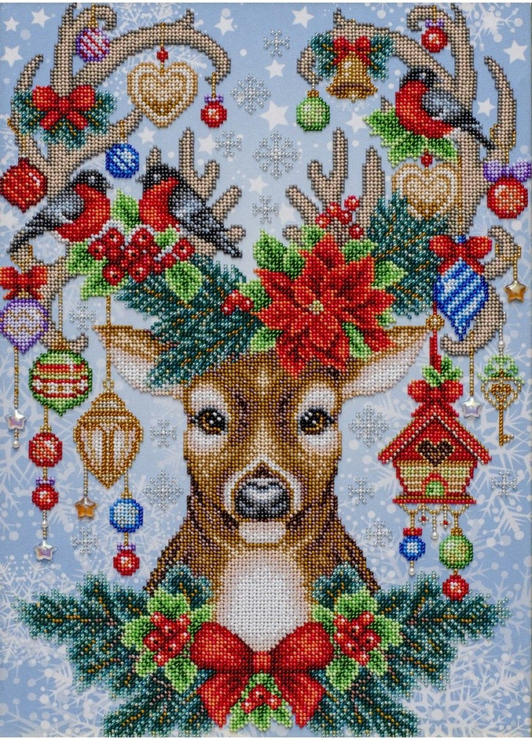 Набір для вишивки бісером "Новорічний олень" зима, сніг, снігур, новий рік, часткова викладка, Чехія, 30x42 см No Brand (333165627)