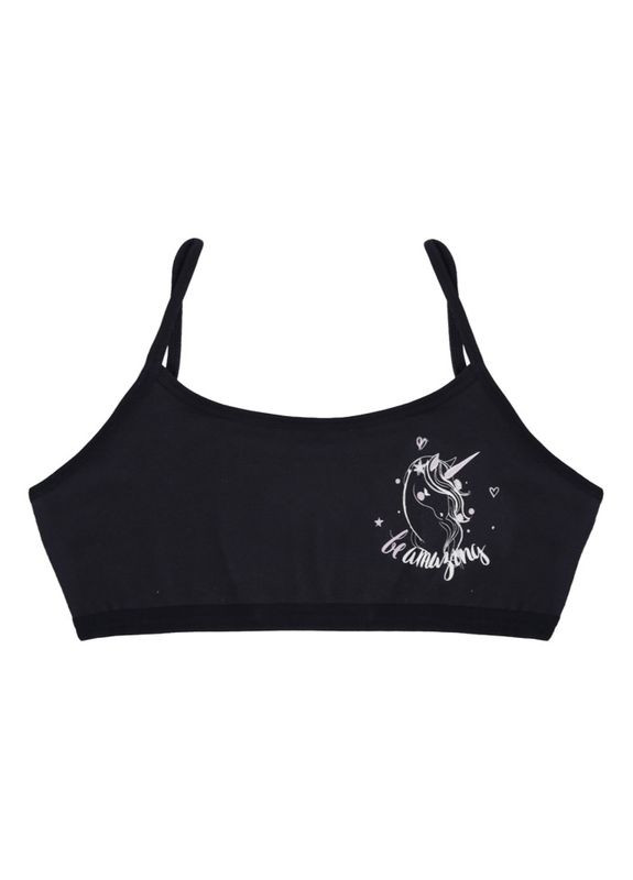 Темно-сірий підлітковий топ на тонких бретельках з принтом be amazing Donella бавовна