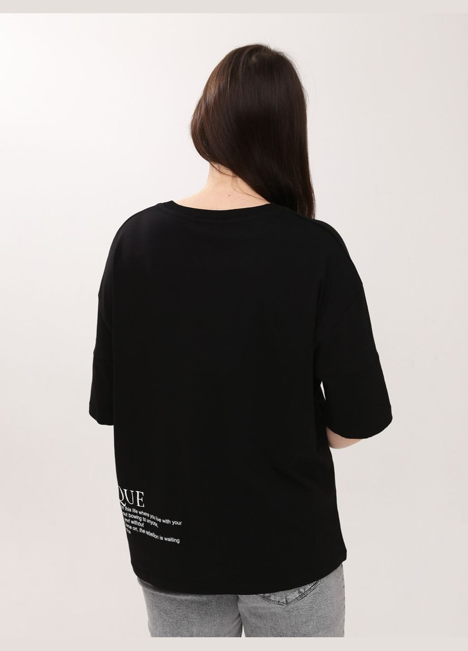 Черная летняя женская футболка черная широкая большой размер с коротким рукавом Whitney Вільна